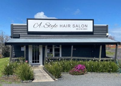 A Style Hair Salon modern minimalist retail shop front building sign Papakura