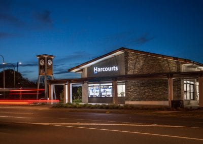 Harcourts Karaka backlit 3D illuminated logo exterior signage