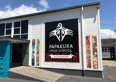 Papakura High School main entrance building signage and educational facility signs