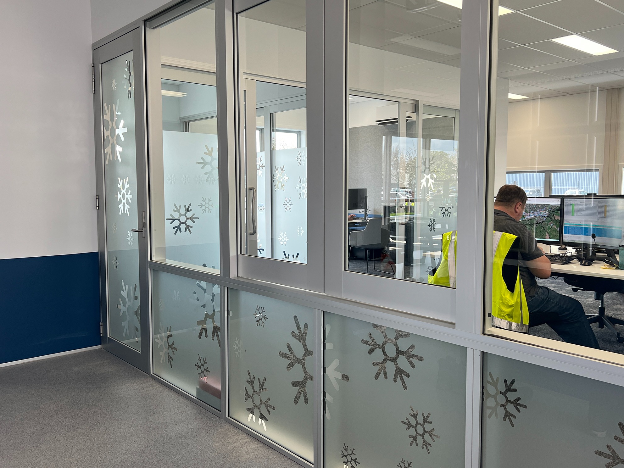 Frosted Hall’s snowflake window manifestations at the Horotiu facility